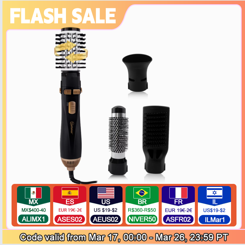 Hatteker Hot Air Brush 4-Head Replaceable Hair Dryer Strong Wind Electric Straightener Roller Curler Comb Blower Styling Tool tinsol thermal brush
