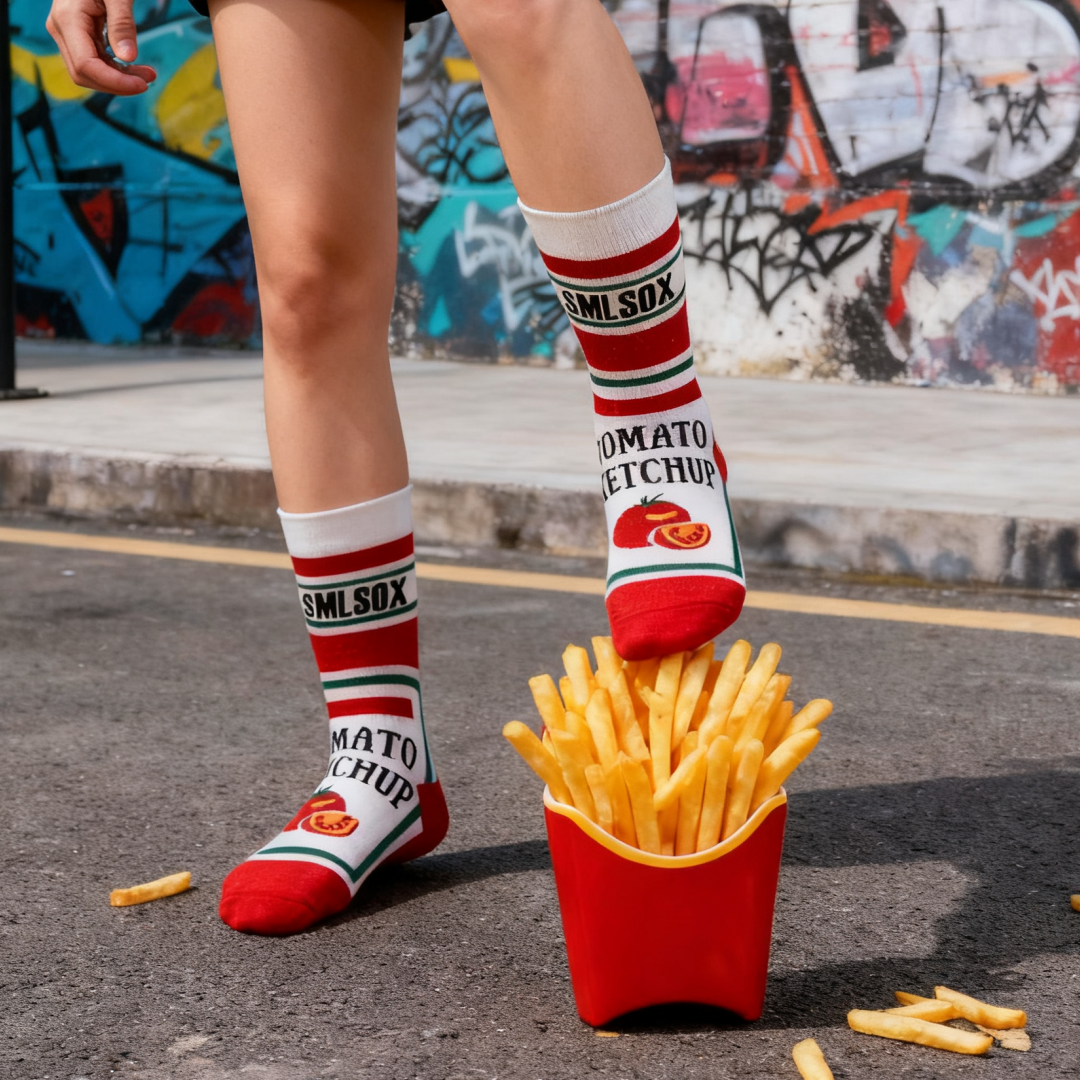 1 Pair of Creative Fashion Tomato-Print Mid-Calf Socks,Versatile And Stylish, Perfect For Men And Women Year-round.