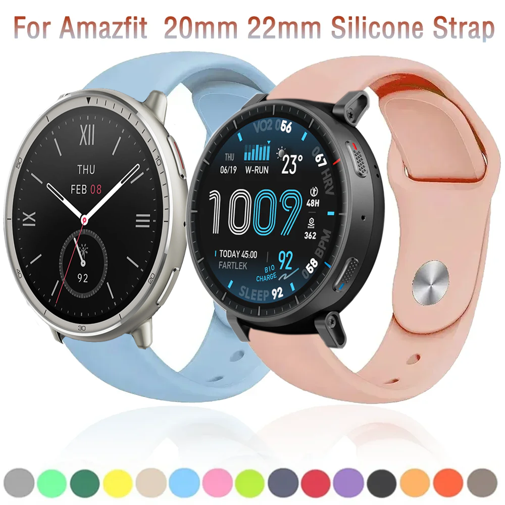20mm 22mm Silicone Strap for Active Max Bip 6 5 GTR 4 3 Balance 2 Sports Bracelet Active 2 GTS 4 Mini Wristband