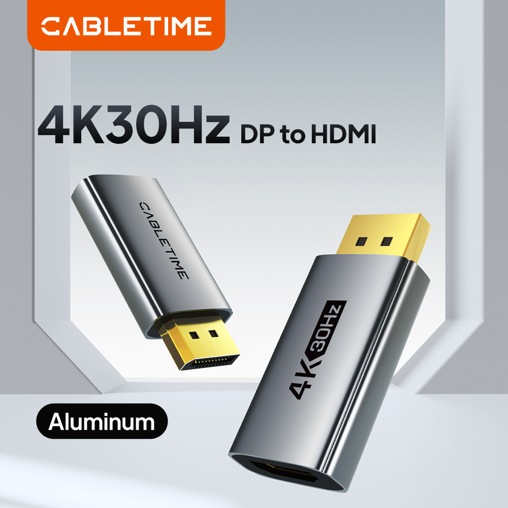CABLETIME 4K@30Hz DP to HDMI Adapter DisplayPort to HDMI Converter DP Male to HDMI Female Converter for PC TV Laptop Projector