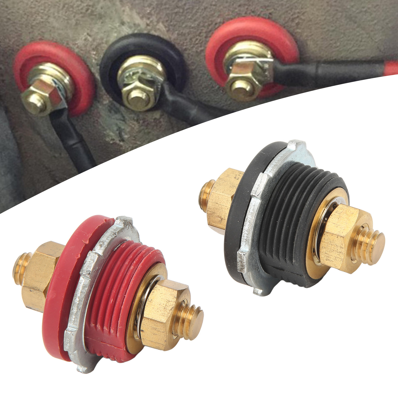 2Pcs 250A 3/8in Thru Panel Battery Terminal Connector Positive Negative Junction Stud Post for Cars RVs Ships Yachts