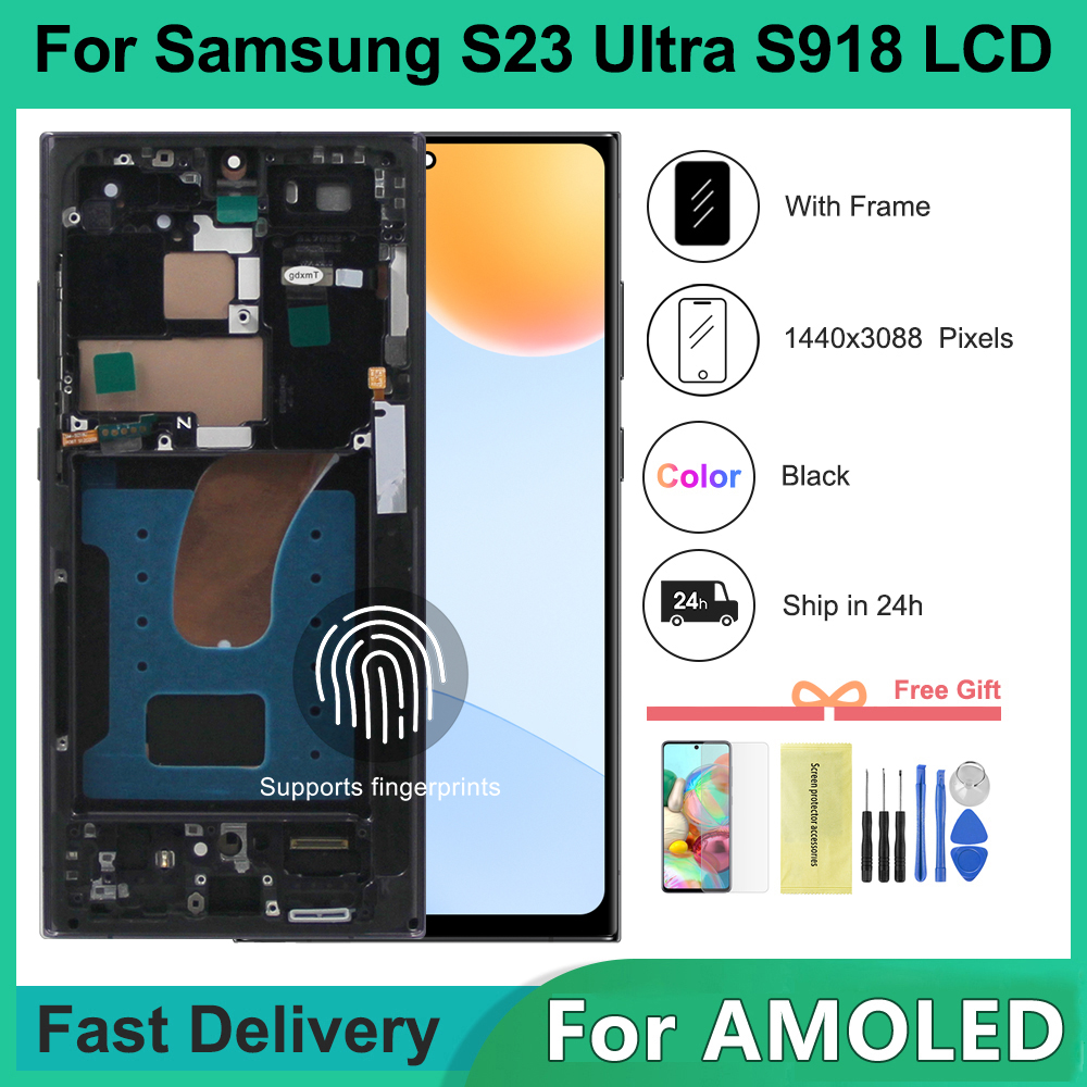 AMOLED For S23 Ultra 5G LCD Display Touch Screen Digitizer for S23 Ultra S918 S918B S918U LCD With Frame