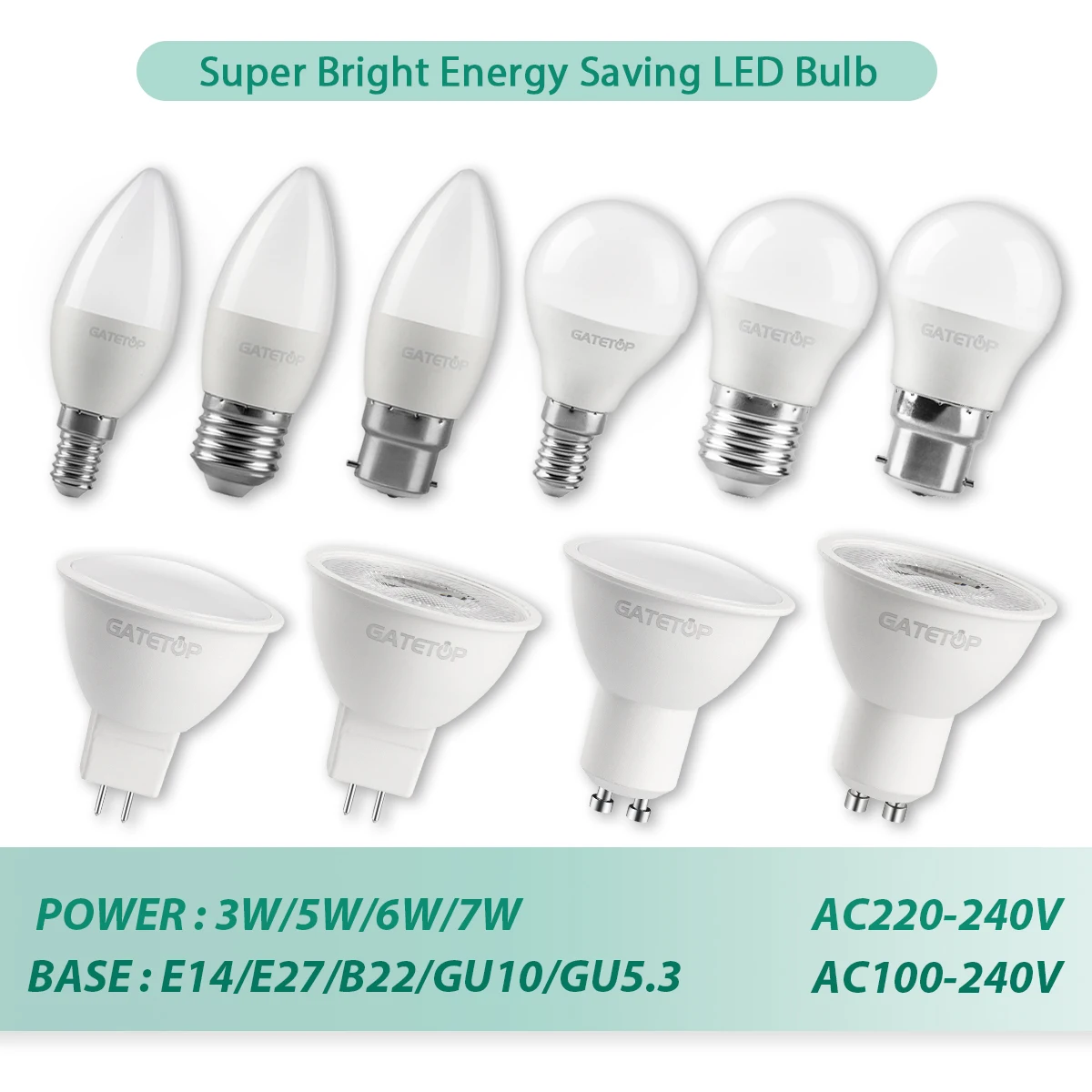6pcs Versatile LED Spotlight Lamp with Multiple Base Options for Home and Office Interior Decoration E27 B22 E14 GU10 GU5.3