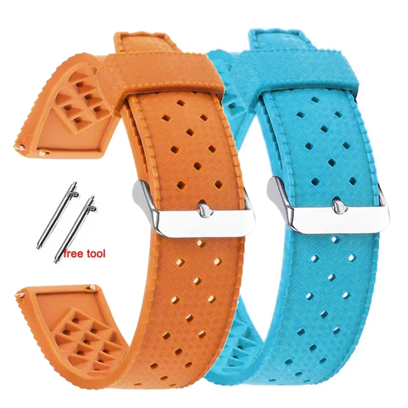 Premium-Grade Tropic FKM Watch Strap 20mm 22mm for SRP777J1 Watch Bands Diving Waterproof Bracelet Black