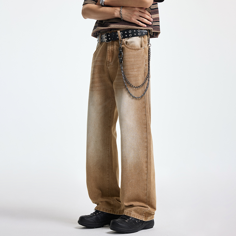 Summer New Baggy Jeans Y2K Men's Classic High Quality Straight Casual Wide Leg Pants Soft Brown Denim Trousers Korean Versatile