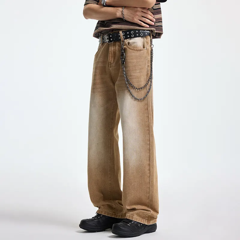 Summer New Baggy Jeans Y2K Men's Classic High Quality Straight Casual Wide Leg Pants Soft Brown Denim Trousers Korean Versatile