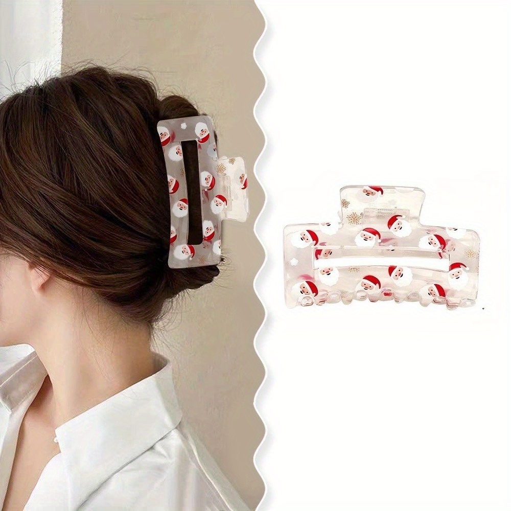 1pc Festive PVC Hair Claw Clip - Large Cartoon Santa Print, Cute Christmas Holiday Hair Accessory, Ideal Gift