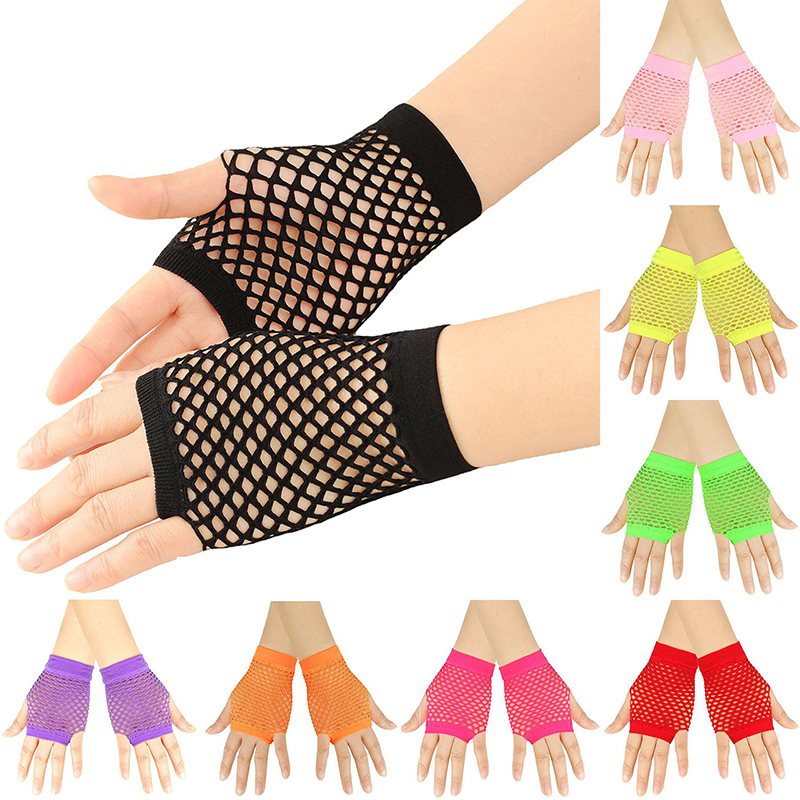 1Pair Womens Short Fishnet Net Gloves Fingerless Mesh Gloves Punk Rock Fancy Night Club Party Mountaineering Gloves