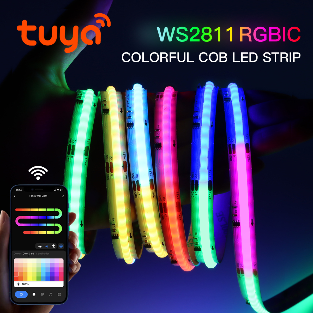WS2811 RGBIC COB LED Strip Neon Light Tuya Smart Life Addressable Music Sync Chasing Tape Room Decor Alexa Voice Control
