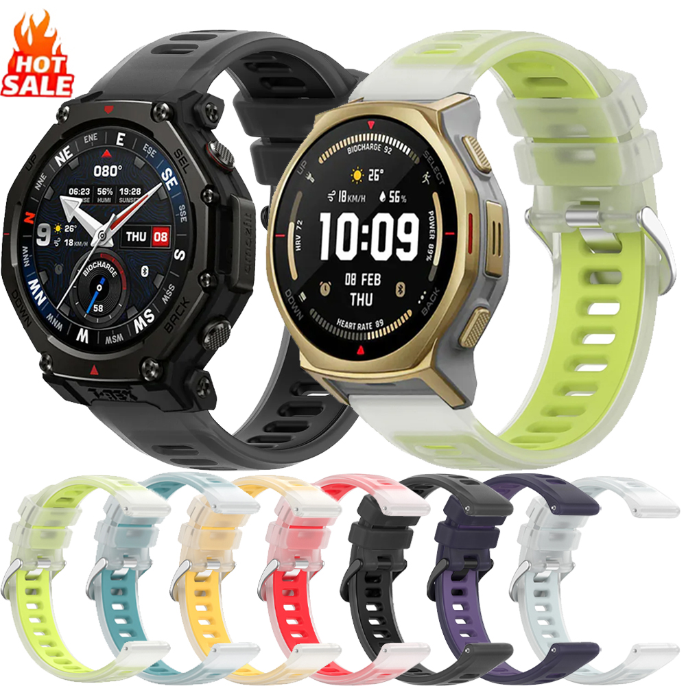 20mm 22mm Semi-Transparent Silicone Strap For Amazfit T-Rex3 Pro 48mm 44mm Helio Balance 2 Bip 6 Active 2 Jelly Color Bracelet