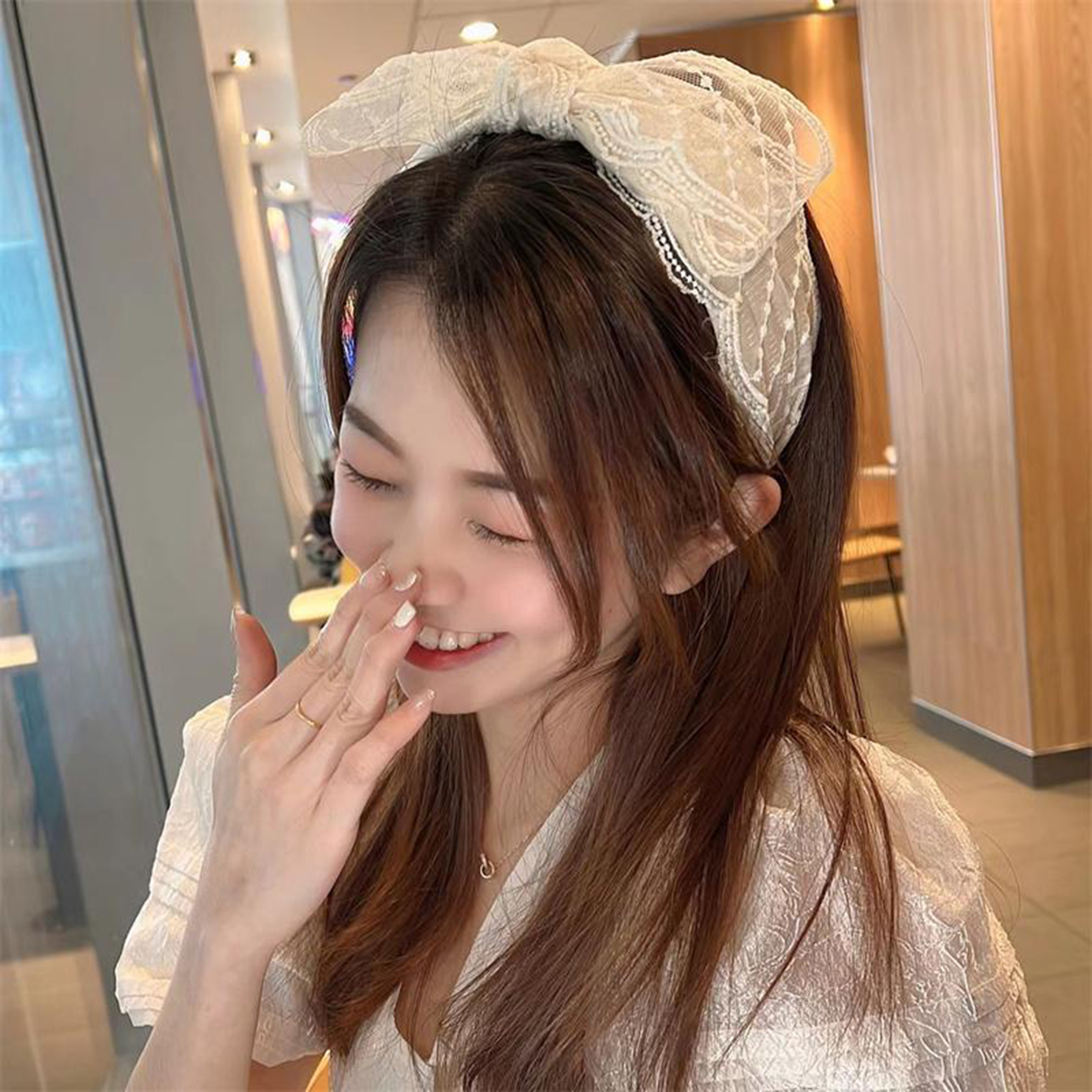 1 Sweet Lace Oversized Bow Headband, Wide-Edge Mesh New Headband, Princess Style Hair Accessory, Fairy