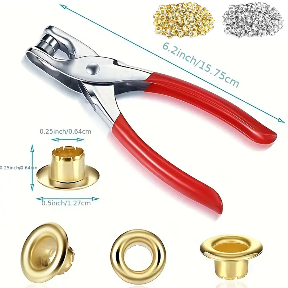 Grommet Eyelet Pliers Kitwith 100 Metal Eyelets Buckle Eyelet Hole Grommet Hand Press kit for Leather/Belt/Shoes/Crafts Tool kit
