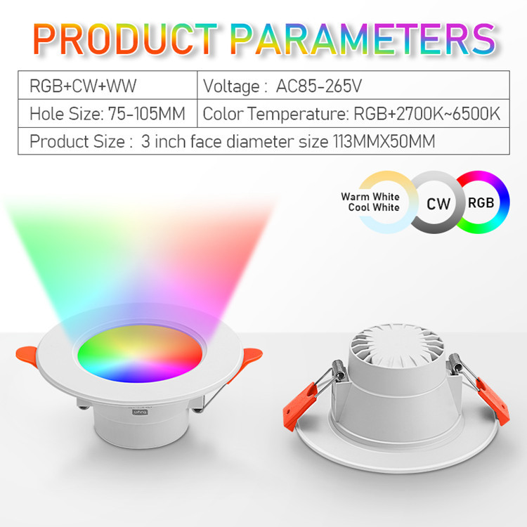 TUYA LED Downlight Dimmable AC5-265V Intelligent Graffiti Control Voice APP RGB CW Full Color Spot Ceiling Recessed