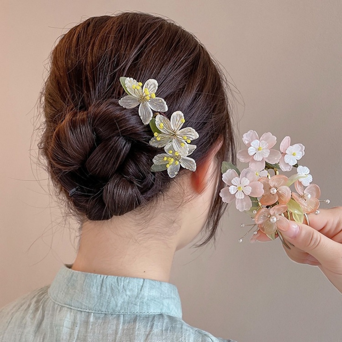 Vintage Flower Hairpin Elegant Chinese Style Glass Flower Hair Comb For Women Girls Exquisite Fairy Metal Hair Accessories 1pc