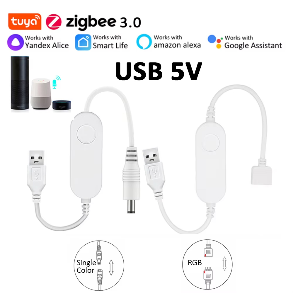 Zigbee 3.0 Tuya LED Controller USB 5V for Dimmer Single color RGB LED Strip Light Smart Life APP Control Alexa Voice