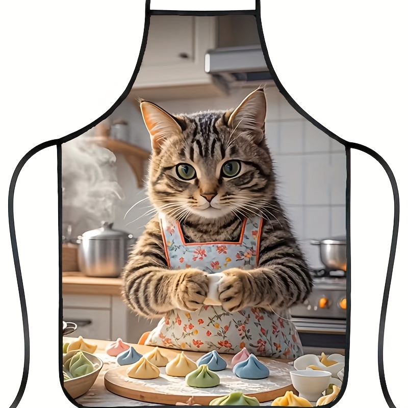 1pc Fantasy Cat Chef Apron - Dumpling Cat Design, Suitable for Daily Cooking and Cafe Use