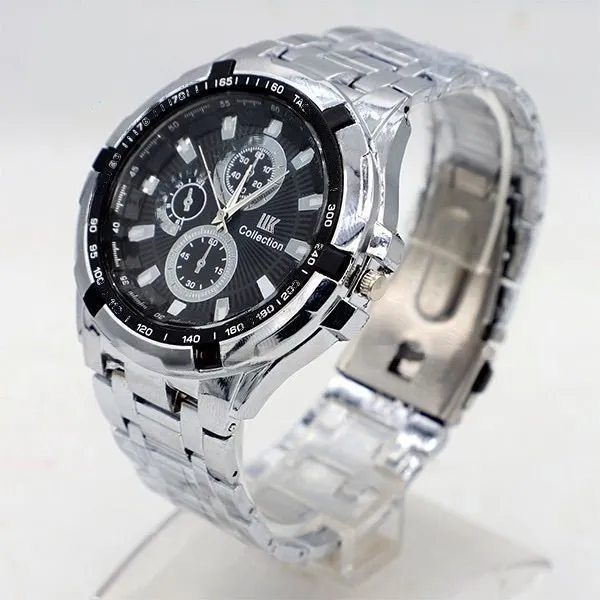 IK Collection Big Analog Round Dial Watch With Metel For Men - Black | Fashion Analog Watch For Men