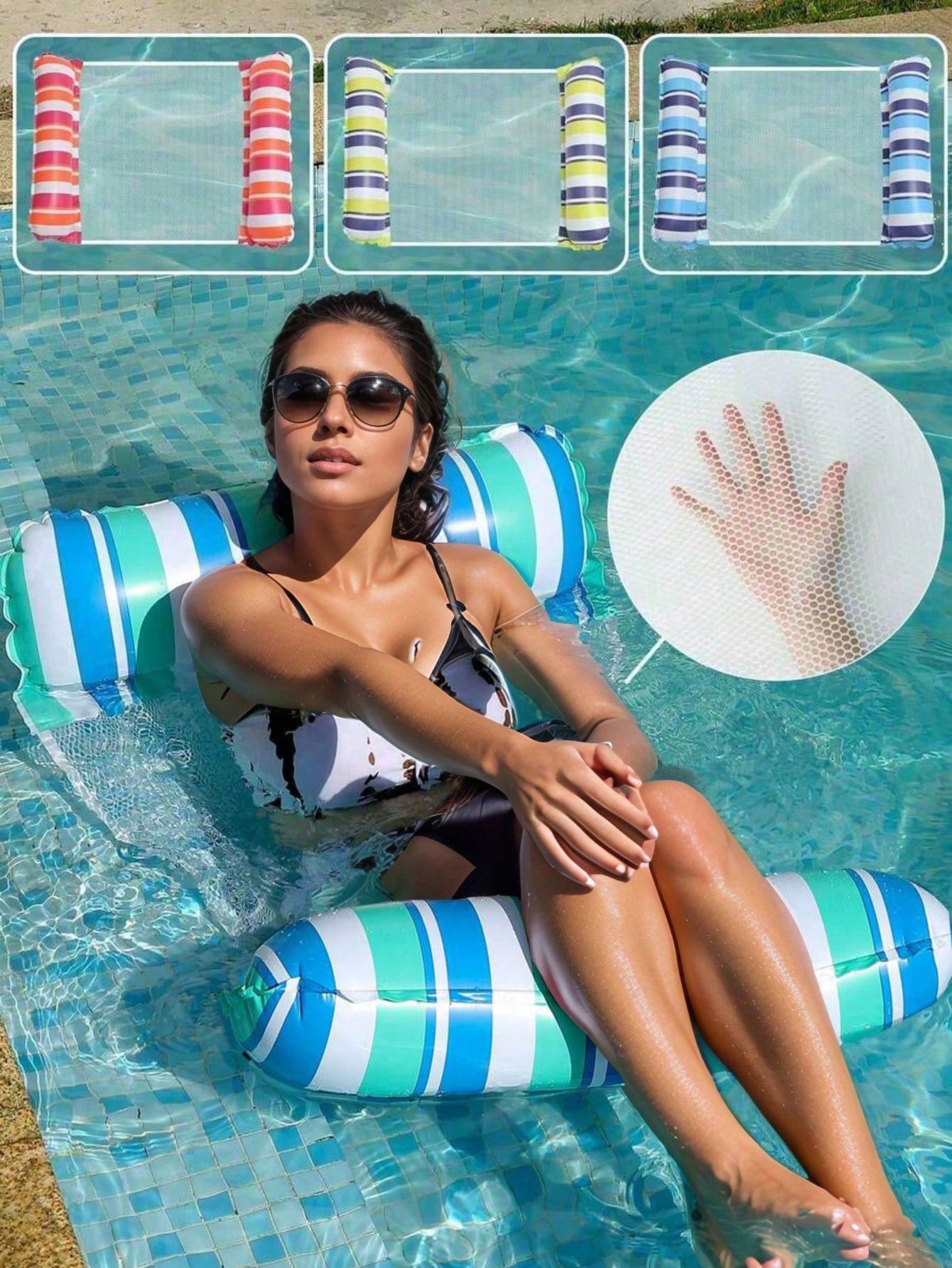 1pc Inflatable Water Lounge Chair, Dual-Colored Summer Pool And Beach Floating Device, Party Use, Perfect Summer , Swi