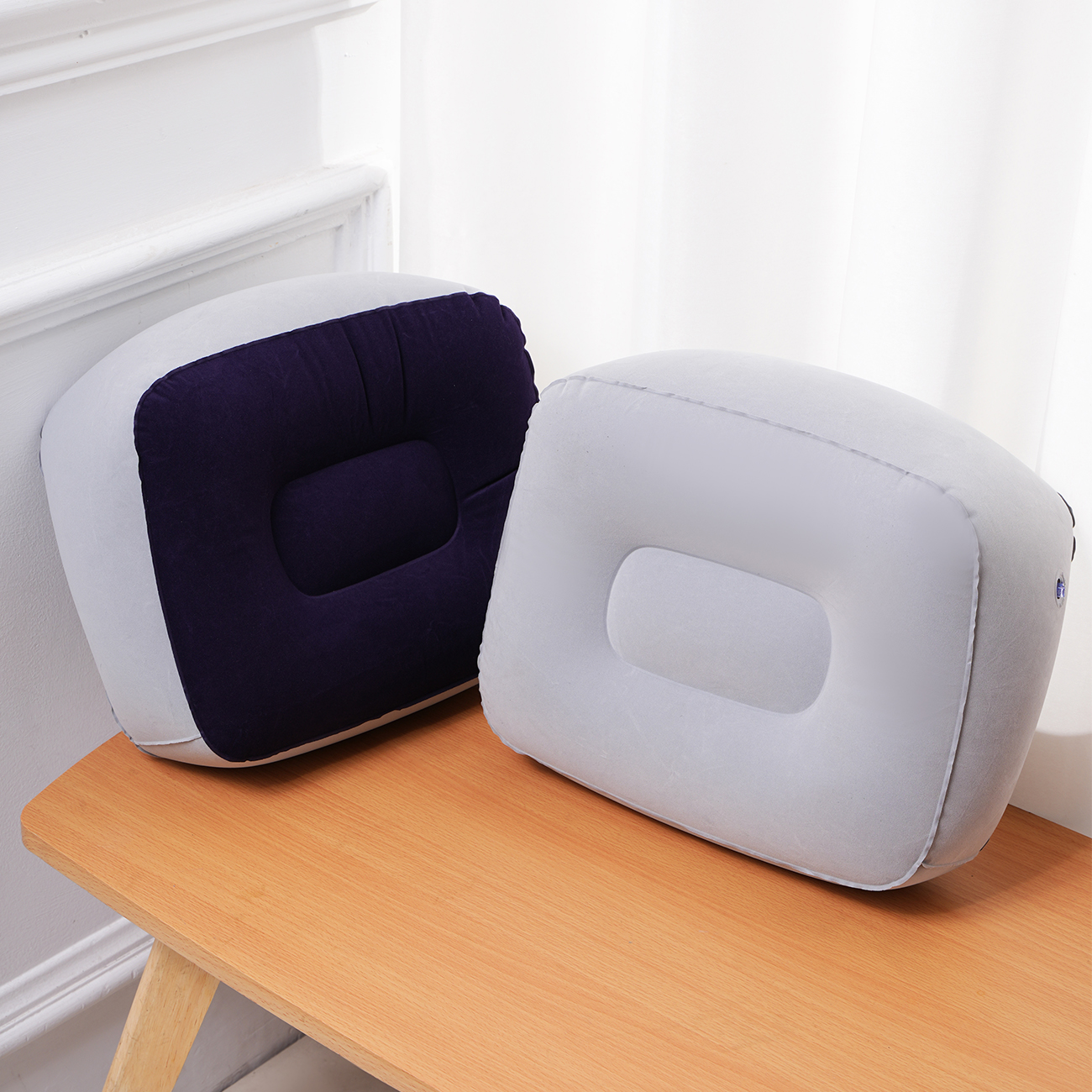 1PC Inflatable Foot Rest Pillow Travel Footrest Pillow Train Portable Camping Cushion Home Travel with Air Pump Leg up, Grey