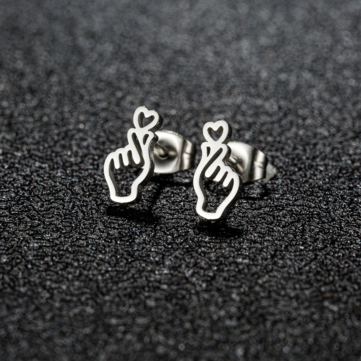 1Pair Stainless Korean Hand Earrings Women Jewelry Stainless Steel Earings Show your Love Heart Stud Earrings