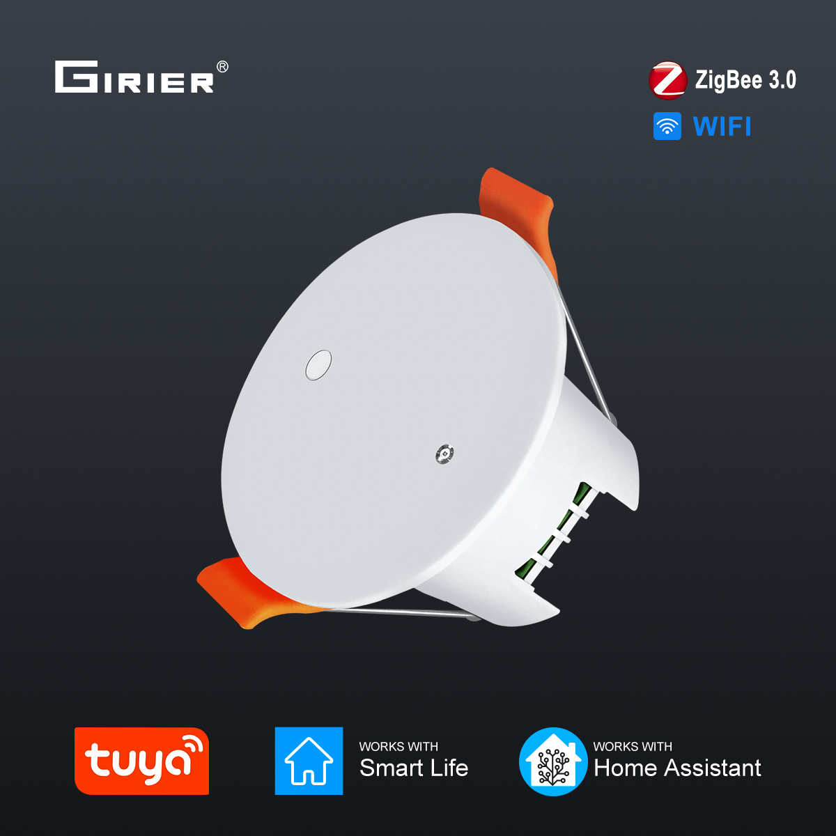 GIRIER Tuya Smart Human Presence Sensor ZigBee Motion Detector Ceiling Mounted with Light Sensor Supports 2200W Load Hey Google lightify