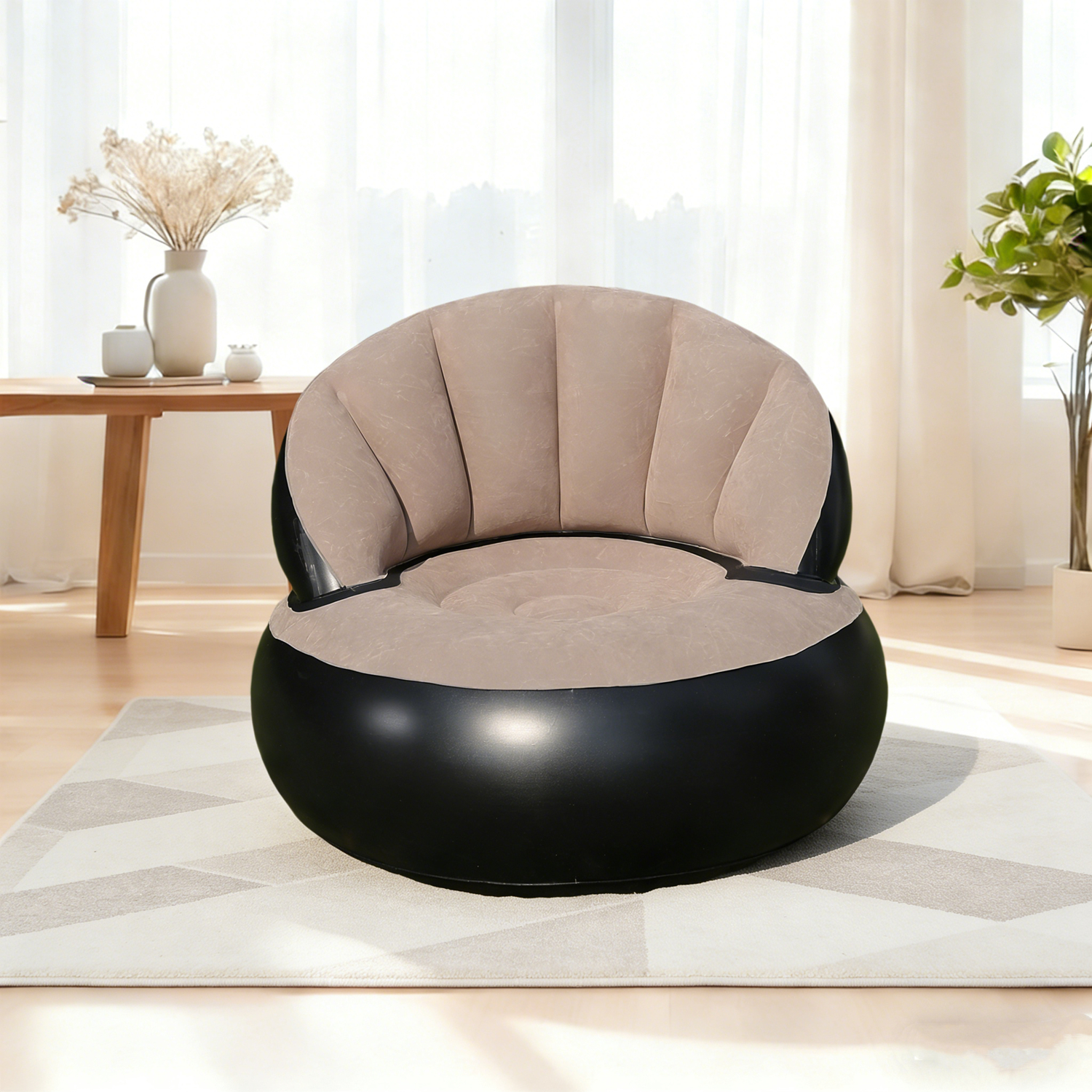 inflatable sofa with backrest, portable quick-inflating foldable lazy sofa, PVC flocking surface, suitable for living room, game
