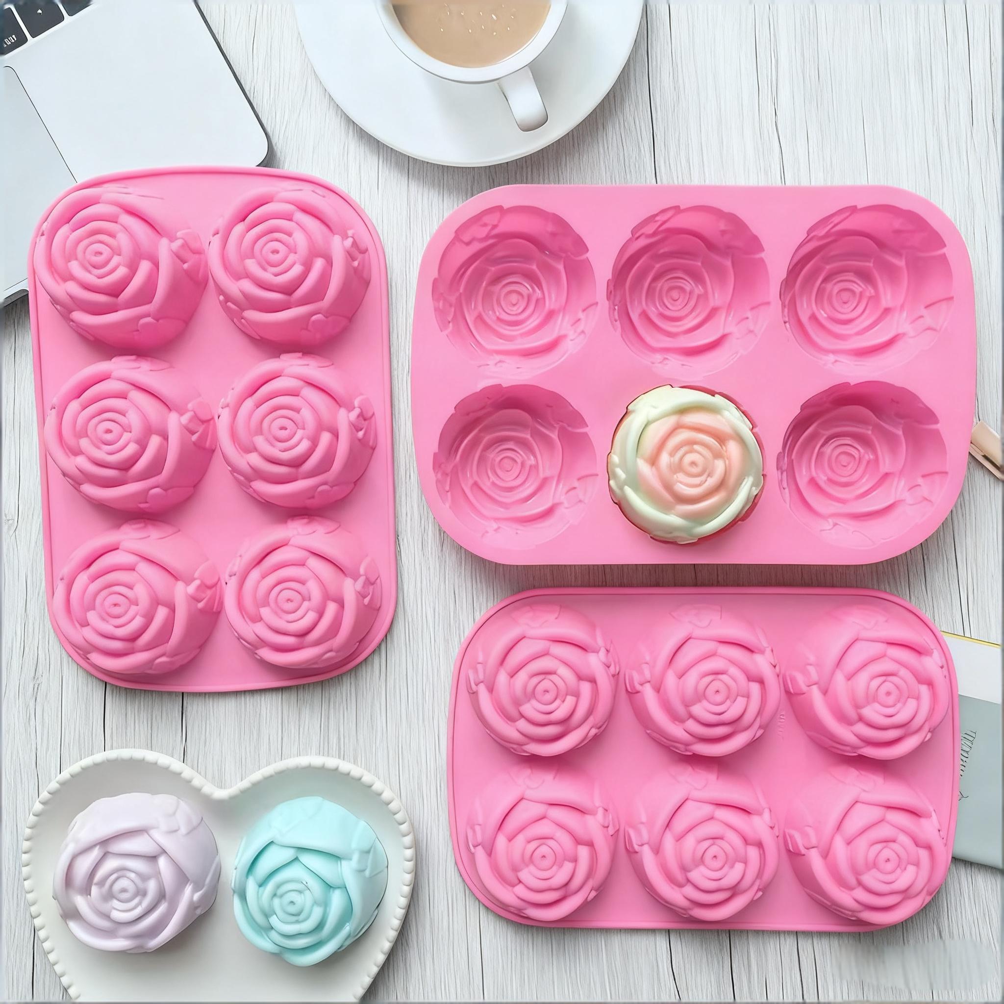 1pc 6 Hole Silicone Rose Cake Mold Rose Soap Molds Non-Stick Handmade Candle Mould Muffin Candy DIY Baking Tray Jelly Tool