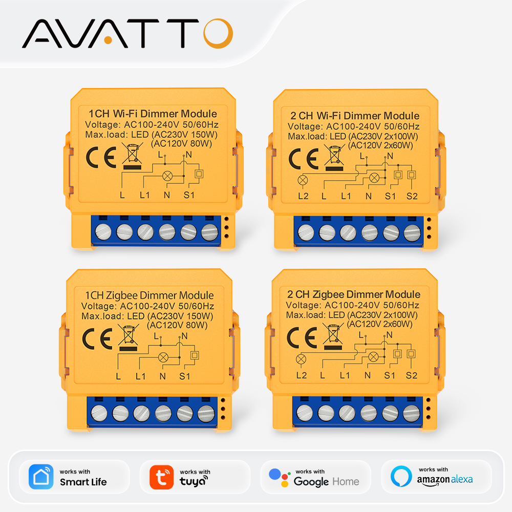 AVATTO Tuya WiFi Smart Switch Brazil Socket Neutral Wire Required 1 2 Gang Light Switch Work with Alexa Home