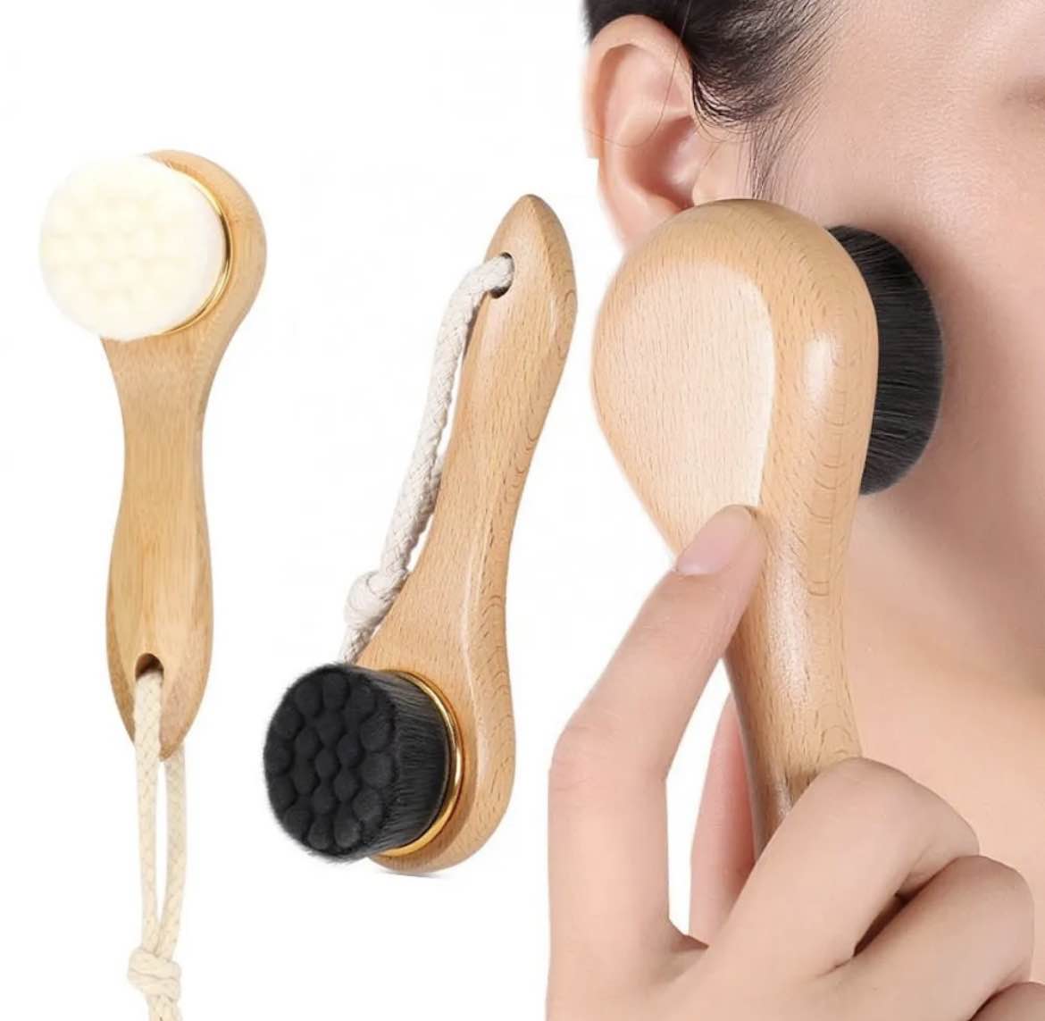 1Pc Wooden Long Handle Facial Cleansing Brush Exfoliating Brush Bamboo Hair Facial Cleansing Massage Face Care Brush