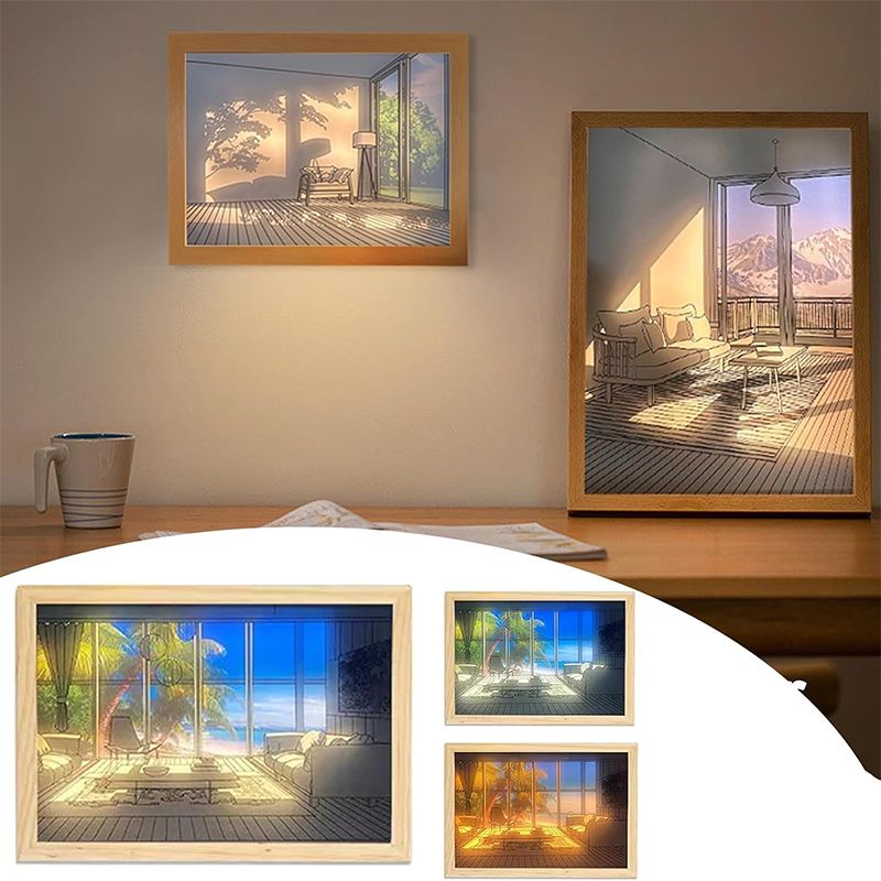 Decorative Led Light Painting USB Plug Dimming Wall Artwork Table Lamp Indoor Sunlight Window Photo Night Luminous