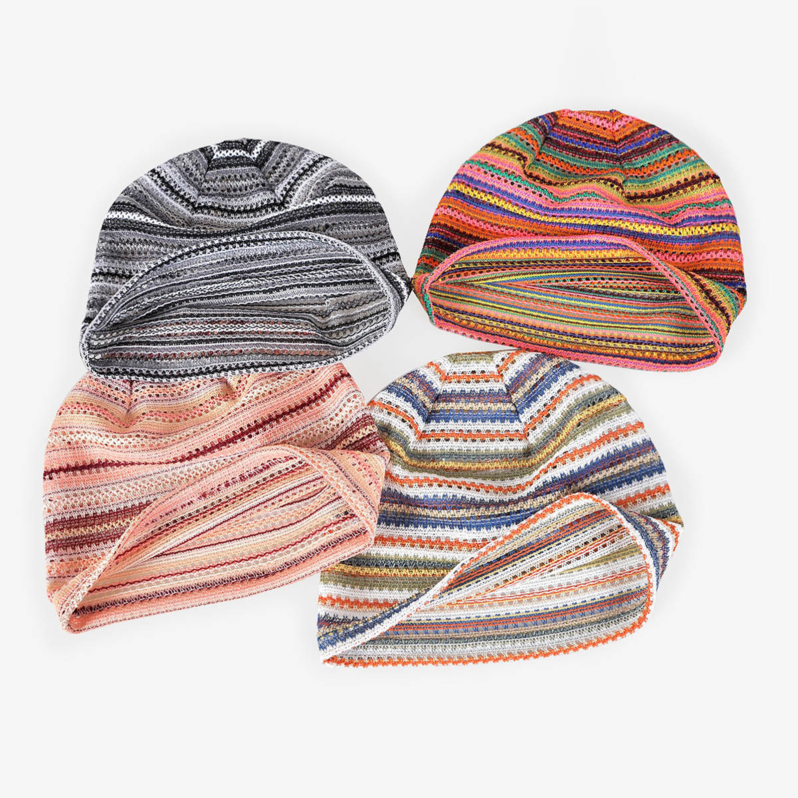 Trendy Boho Style Breathable Knitted Beanie Striped Openwork Summer Hat Soft Comfort Stylish For Outdoor Women And Girls