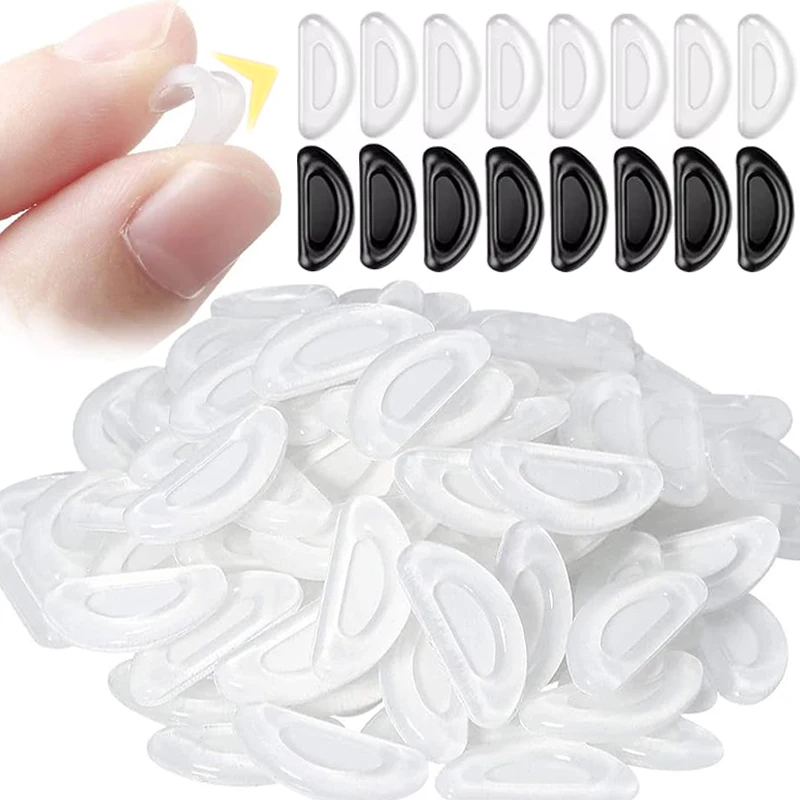 Eyeglasses Anti Slip Nose Pads Soft Silicone Adhesive Glasses Nose Pads for Frame Glasses Sunglasses(Black/Clear)