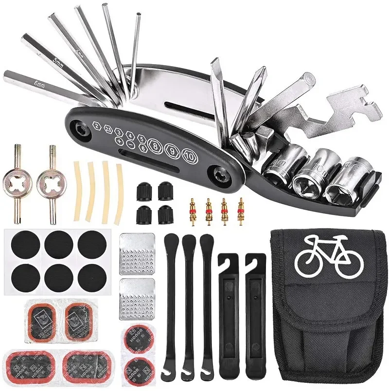 Bicycle Repair Tools Kit, Multi Tool Set with Pump Tire Patch, Portable Mountain Road BikeTire Auto Tool Set,Bike Accessories,