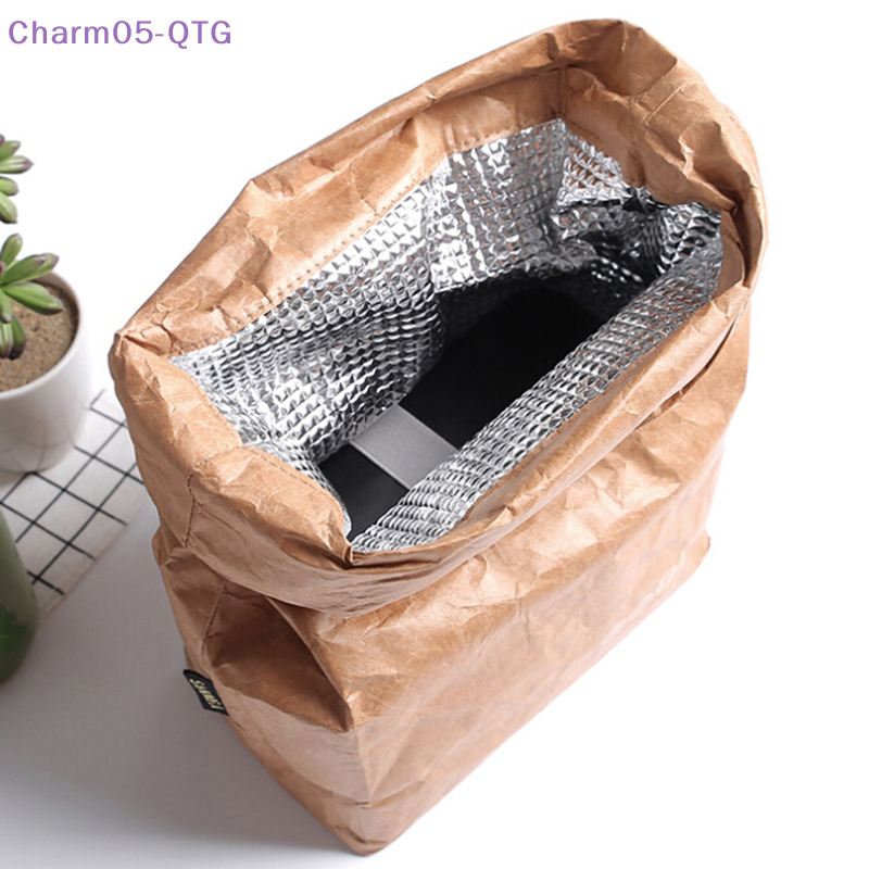 New 1Pc Brown Paper Lunch Bag Reusable Insulated Thermal Cooler Sack Magnetic Closure