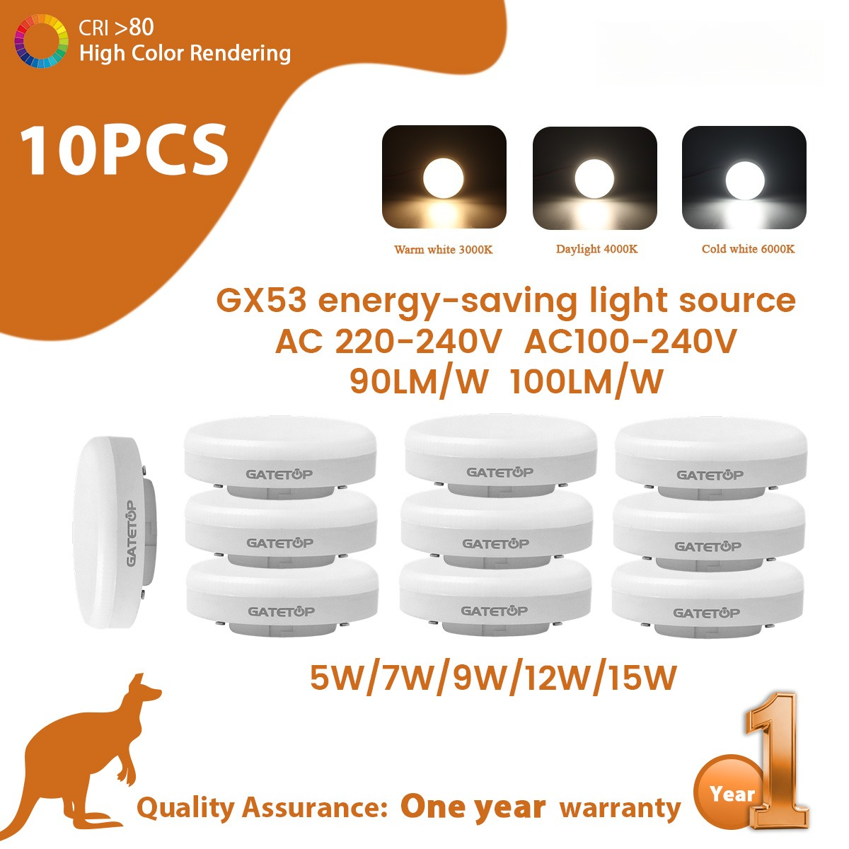 10PCS LED Spotlight GX53 Wide Voltage 220V 100V 5W 7W 9W 12W 15W Warm White Cold Light Natural Light 3000K 4000K 6000K
