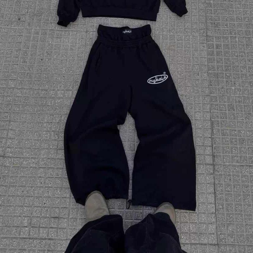 Sports Harajuku Vintage American Black European Autumn Winter New Casual Print Hooded Pants Fashion Loose Sweatpants Design