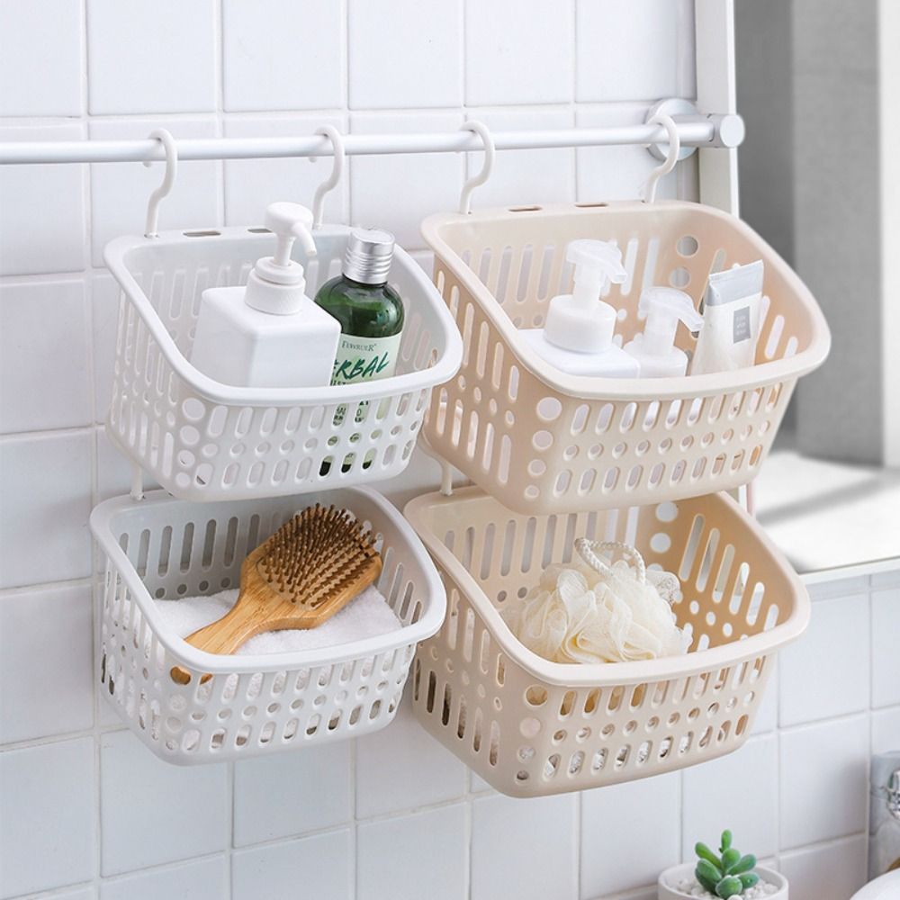 Portable Plastic Hanging Storage Basket Stretchable Hangable Bath Basket with Hook Wall Hanging Sundries Hanging Basket Kitchen