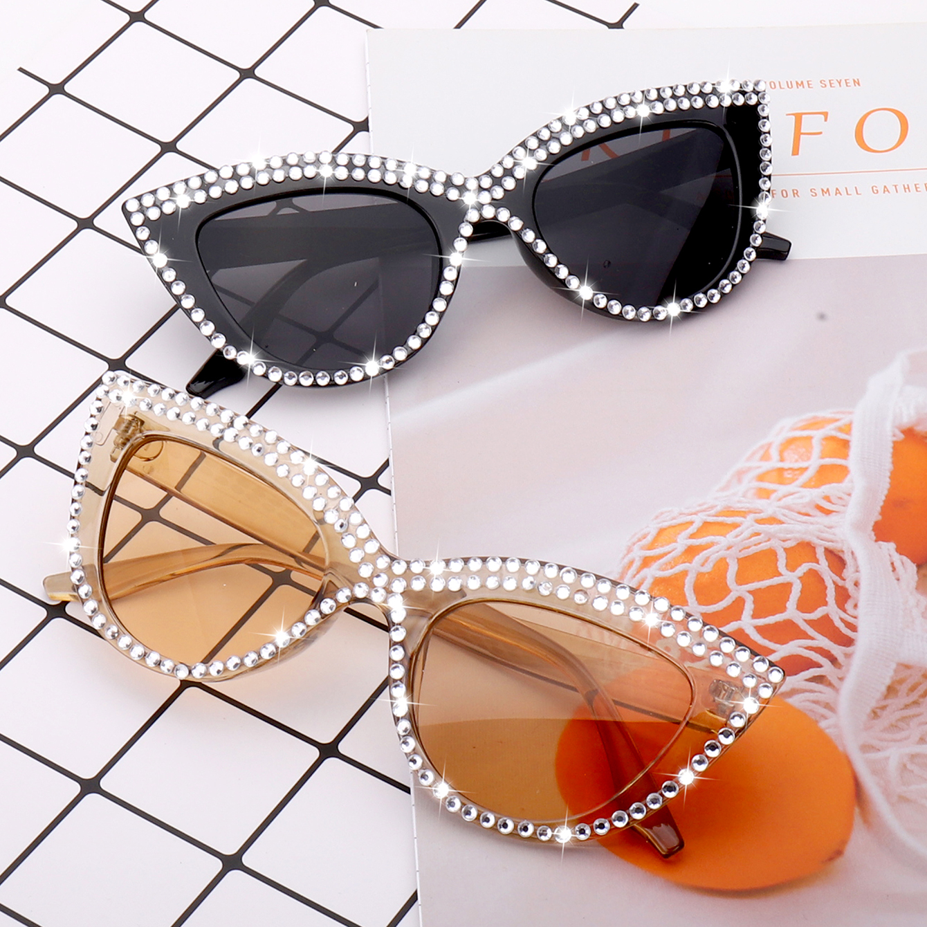 2 Pairs Women's Cat Eye Glasses Diamond Decorated Trendy Streetwear Eyewear for Party Travel Vacation Beautiful Limation dr. eyemo