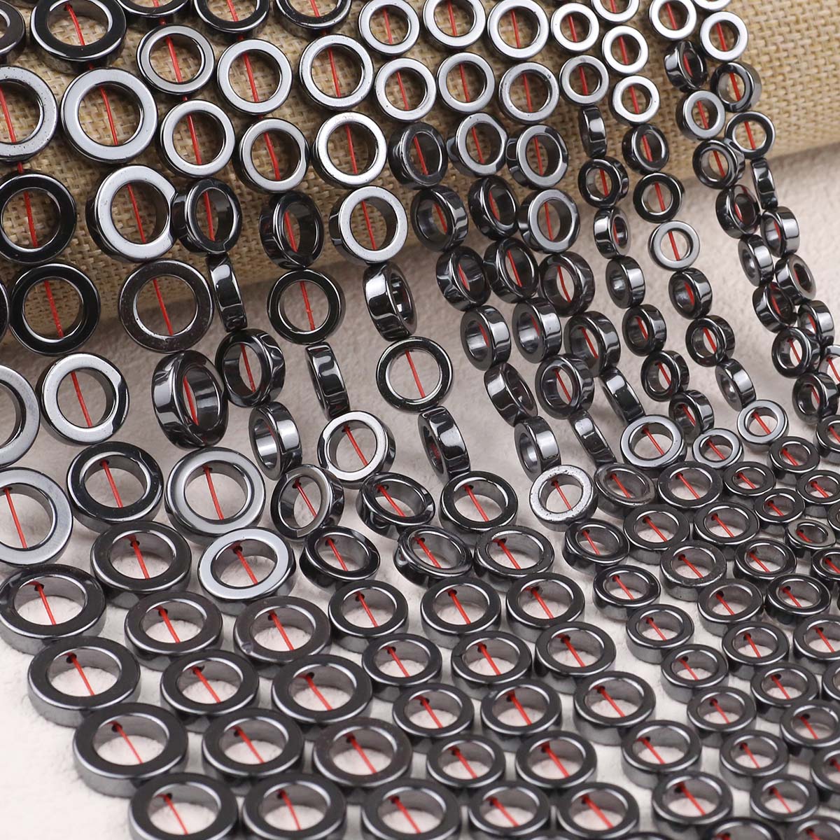 Natural Black Hematite Stone Beads 8-16mm Round & Hollow Circle Shapes For Diy Jewelry Making Bracelets Necklaces Craft Supplies