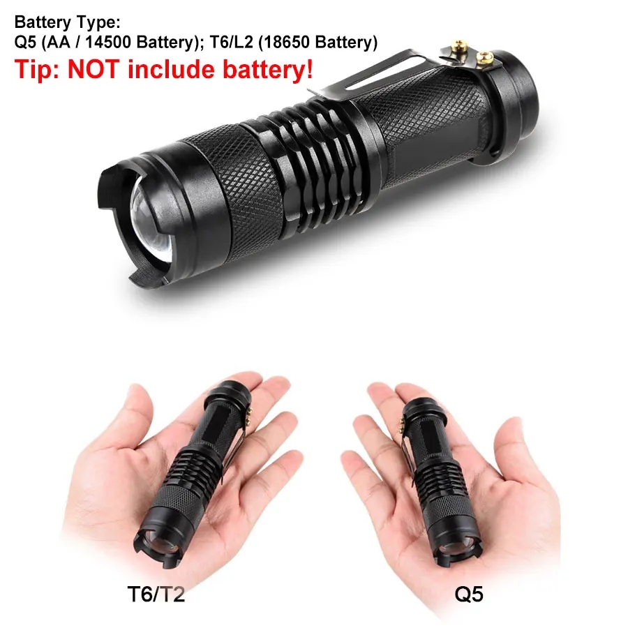Ultra Bright Portable LED Flashlight 18650 14500 L2 T6 Q5 Lantern Adjustable Focus for Outdoor Camping Emergency Light