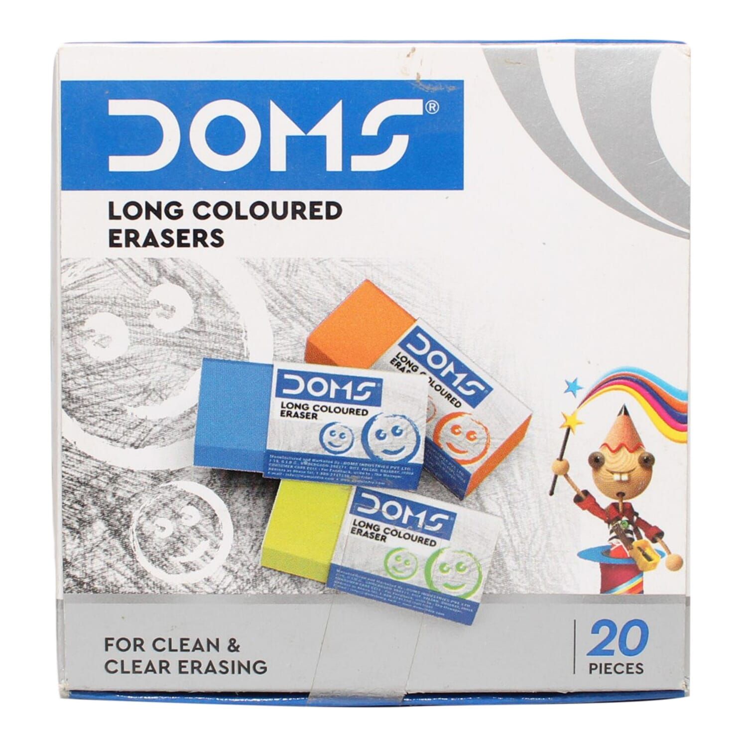 Doms Long Coloured Eraser - Set Of 20 Pieces(1 Packet)