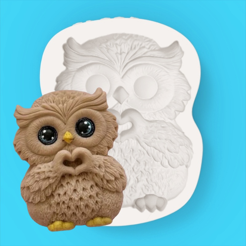 Silicone Mold for Owl with Heart Gesture, Cute Pet Design with Big Eyes, Baking Fondant Chocolate Mold dr. eyemo
