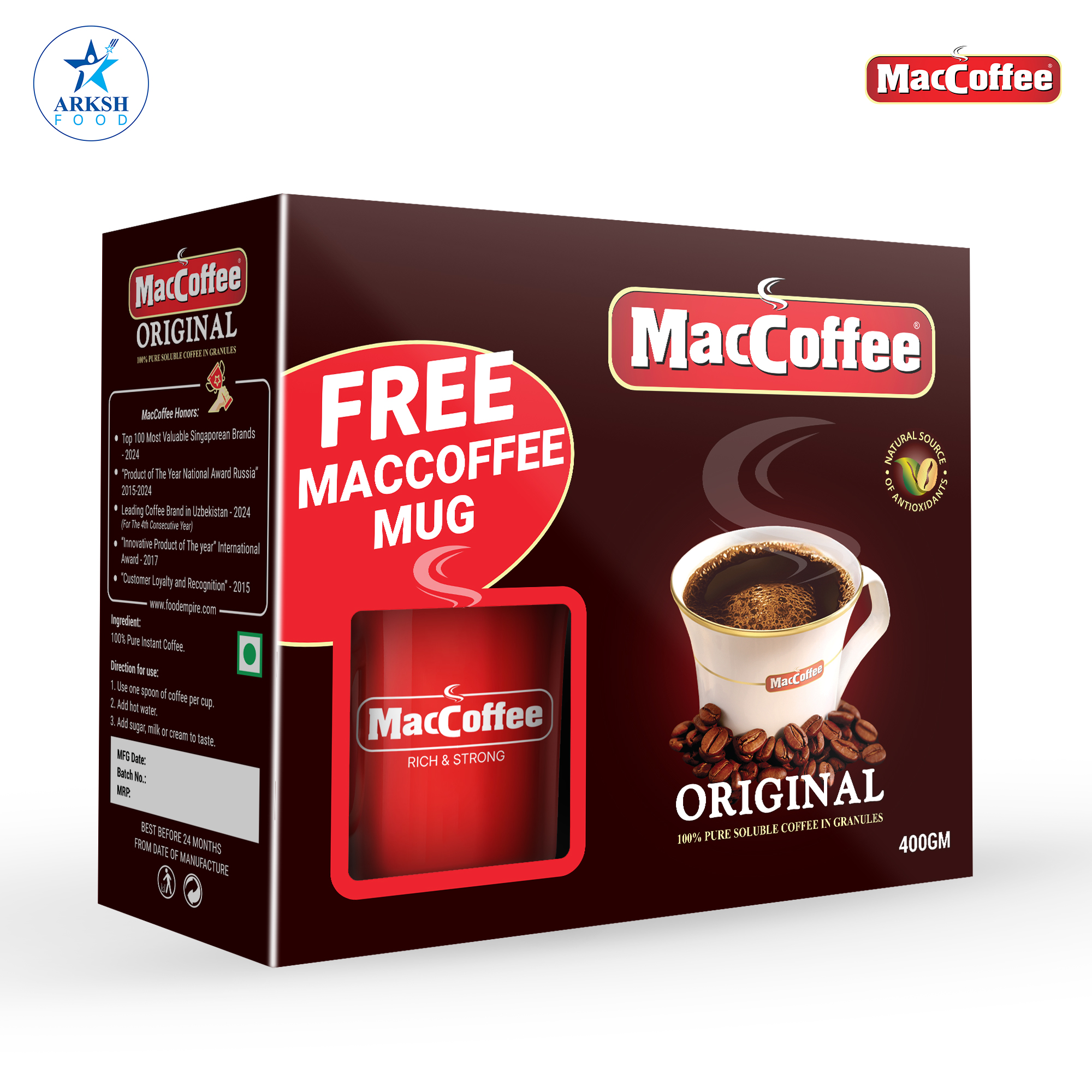 MacCoffee Original Coffee with Free Ceramic Cup - 400gm - Instant (Soluble) Coffee