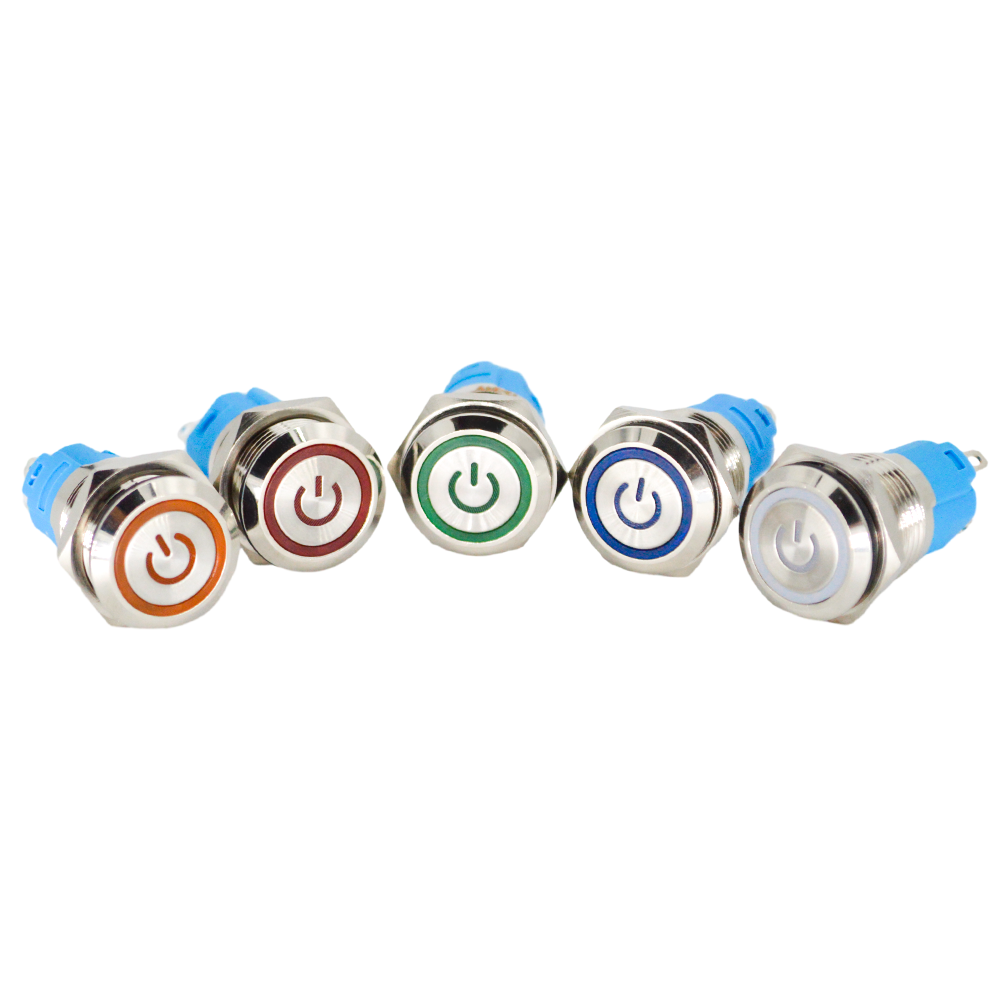 YNIEDER 22mm Momentary Latching Metal Push Button Switch Flat Head Led Light Red Yellow Blue Green White 3V 12V 24V 220V