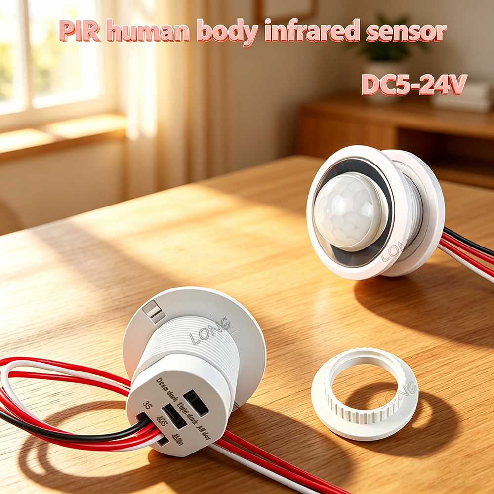PIR Motion Sensor Switch DC5-24V 100W Adjustable Time & Light Sensitivity LED Controller for Ceiling Wardrobe Cabinet Light
