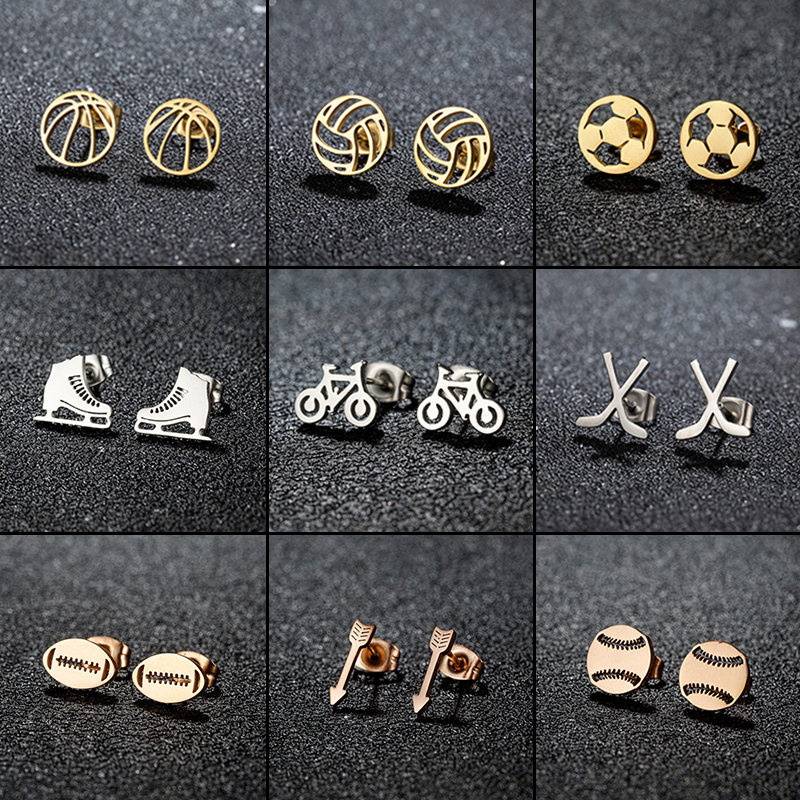 Casual Sport Stainless Steel Basketball Football Earring Fashion Bicycle Roller Skates Ear Jewelry Sportsman Daily Earrings