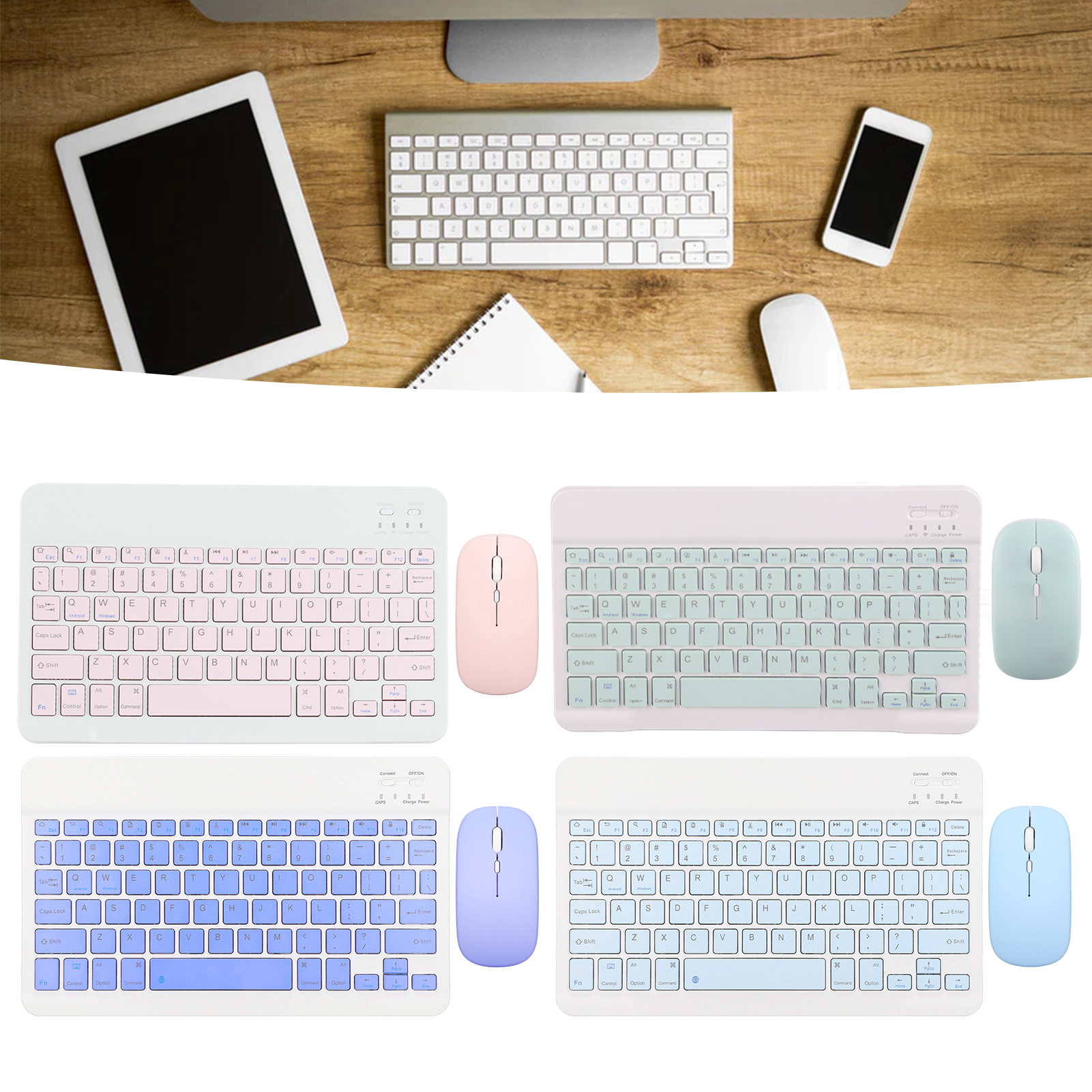 Bluetooth Keyboard Set USB Rechargeable Ultra-Thin Silent Wireless Keyboard Includes DPI Mouse Compatible with Phones andLaptops