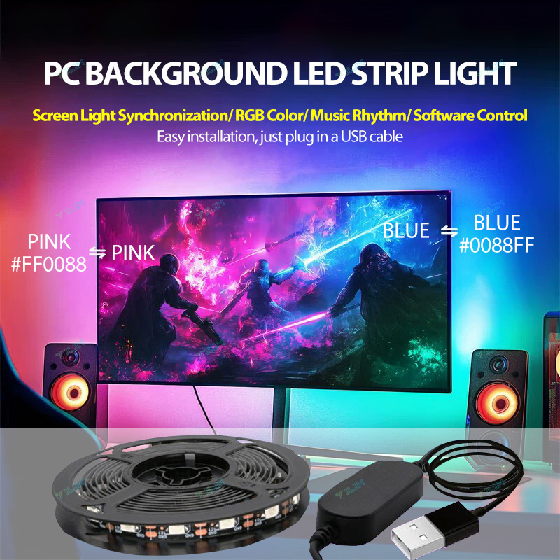 Smart RGBIC LED Strip USB Computer Screen Color Sync Back Light Strip Dream Color Monitor Ambient Decor Lamp Software Control lightify