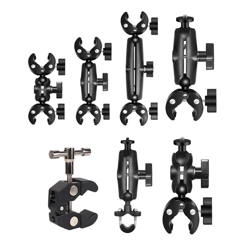 Double Socket Arm Clamp Strong Clip Motorcycle Bicycle Handlebar Base Mounting Bracket Clip for Insta360 X4 X3 X2 GoPro 12 11 10