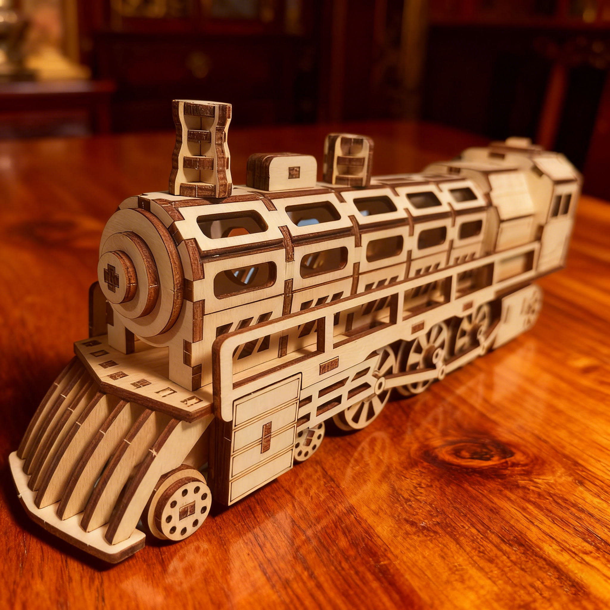 Wooden Locomotive 3D Puzzle Model DIY Creative Assembly Home Decor Handcrafted Model Festive Parental-Child Interaction